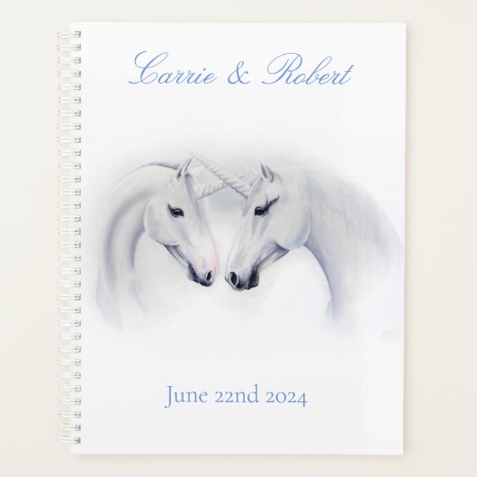 Witte Eenhoorns Liefde Paar Bruiloft Planner (Voorkant)