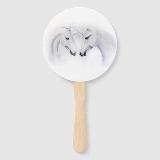 Witte Eenhoorns Liefde Paar Handwaaier (Voorkant)