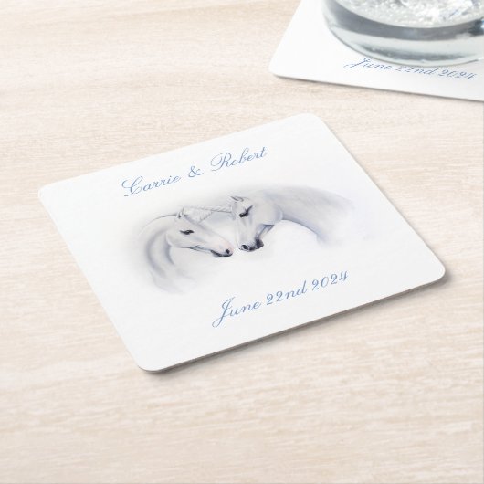 Witte Eenhoorns Liefde Paar Kartonnen Onderzetters (Schuin)