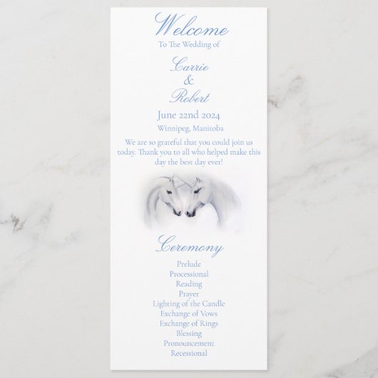 Witte Eenhoorns Liefde Paar Programmakaart (Voorkant)