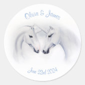 Witte Eenhoorns Liefde Paar Ronde Sticker (Voorkant)