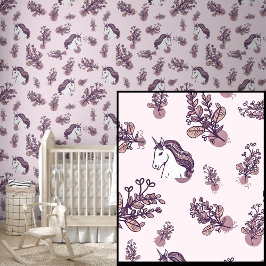 Witte eenhoorns op roze behang