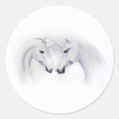 Witte Eenhoorns Paar Bruiloft Ronde Sticker (Voorkant)