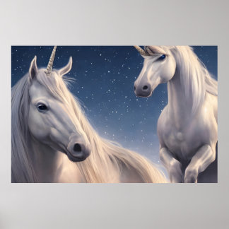 Witte Eenhoorns Wand Poster Vervagen Bestand Papie