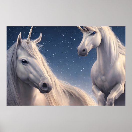 Witte Eenhoorns Wand Poster Vervagen Bestand Papie (Voorkant)