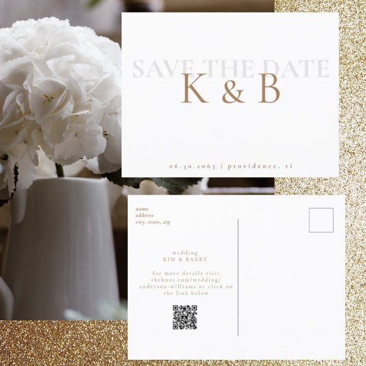 Witte Eenvoud Monogram QR Code Bewaar de Datum Briefkaart
