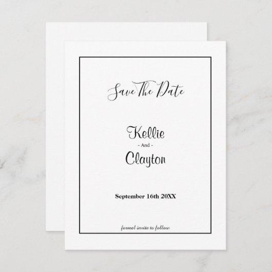 Witte Eenvoudig omlijnd sparen de Datum (Voorkant / Achterkant)