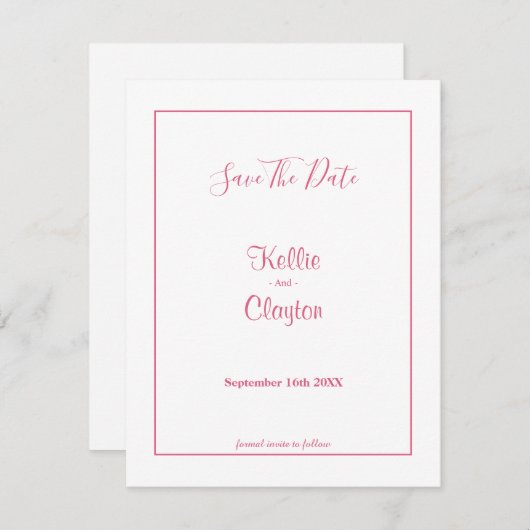 Witte Eenvoudig omlijnd sparen de Datum (Voorkant / Achterkant)