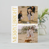 Witte Eenvoudige Foto "Merry and Bright" Tekst Folie Feestdagenkaart (Staand Voorkant)