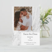 Witte Eenvoudige Gemarmerde Foto Save The Date (Staand voorkant)