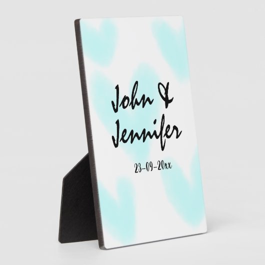 witte eenvoudige minimale tekst stijl trouwen blau fotoplaat (Zijkant)