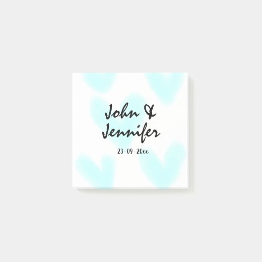witte eenvoudige minimale tekst stijl trouwen blau post-it® notes (Voorkant)