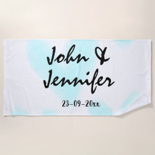 witte eenvoudige minimale tekst stijl trouwen blau strandlaken