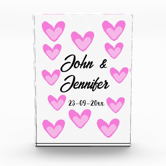 witte eenvoudige minimale tekst stijl trouwen roze fotoblokken (Voorkant)