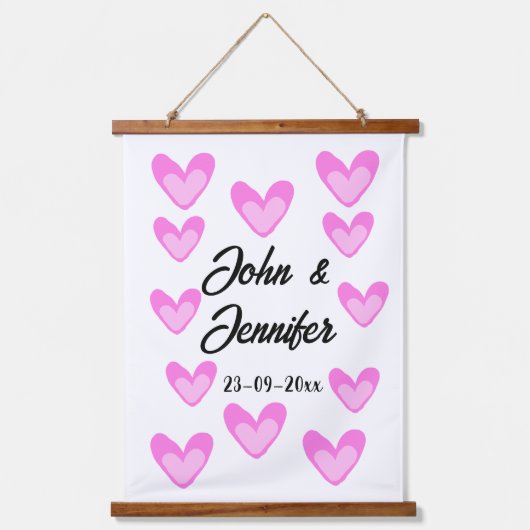 Witte Eenvoudige Minimale Tekst Stijl TrouwrozeHar Hangend Wandkleed (Voorkant)