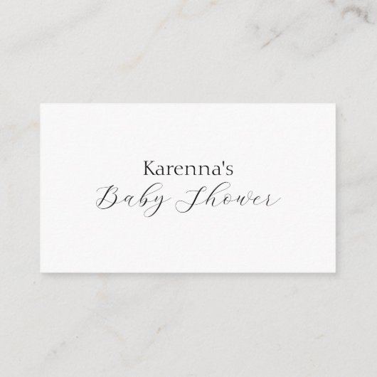 Witte Eenvoudige Minimalistische Baby shower Displ Informatiekaartje (Achterkant)