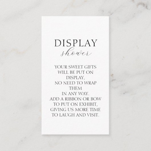 Witte Eenvoudige Minimalistische Baby shower Displ Informatiekaartje (Voorkant)
