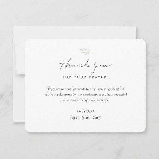 Witte eenvoudige minimalistische begrafenis bedank bedankkaart (Voorkant)