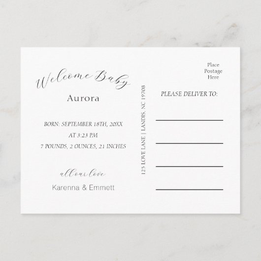 Witte Eenvoudige Minimalistische Foto Geboorte Aan Aankondigingskaart (Achterkant)