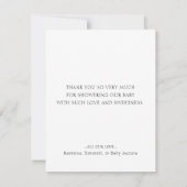 Witte Eenvoudige Minimalistische Script Baby Showe Bedankkaart (Achterkant)