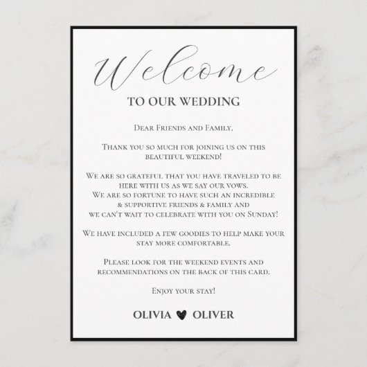 Witte eenvoudige minimalistische trouwweekend rout informatiekaartje (Voorkant)