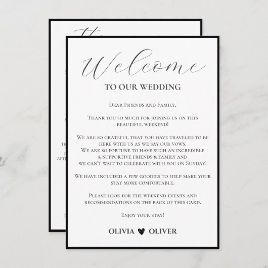 Witte eenvoudige minimalistische trouwweekend rout informatiekaartje (Voorkant / Achterkant)