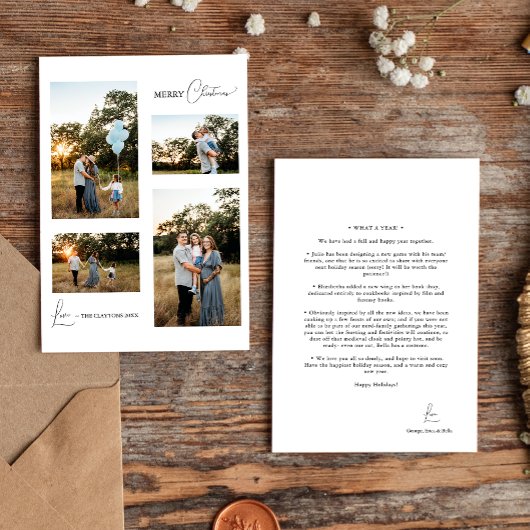 Witte Eenvoudige Moderne Kerstmis Vier Fotocollage Feestdagenkaart