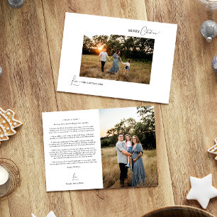 Witte Eenvoudige Moderne Kerstmisfoto en Brief Feestdagenkaart