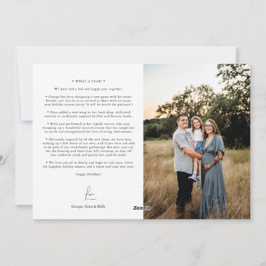 Witte Eenvoudige Moderne Kerstmisfoto en Brief Feestdagenkaart (Achterkant)