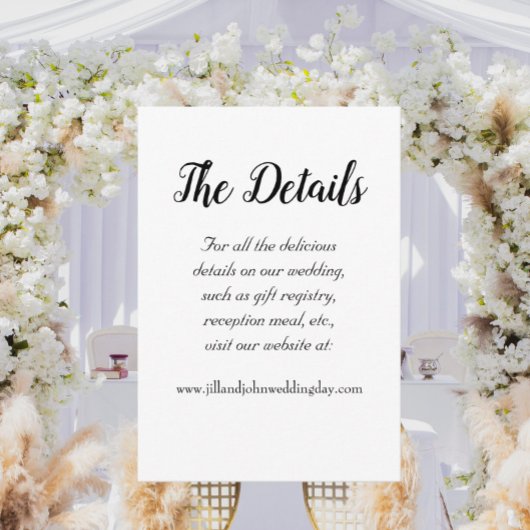 Witte Eenvoudige Stijl Trouwdetails Informatiekaartje