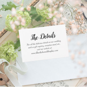 Witte Eenvoudige Stijl Trouwdetails Informatiekaartje