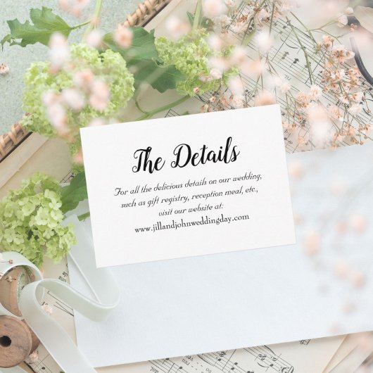 Witte Eenvoudige Stijl Trouwdetails Informatiekaartje