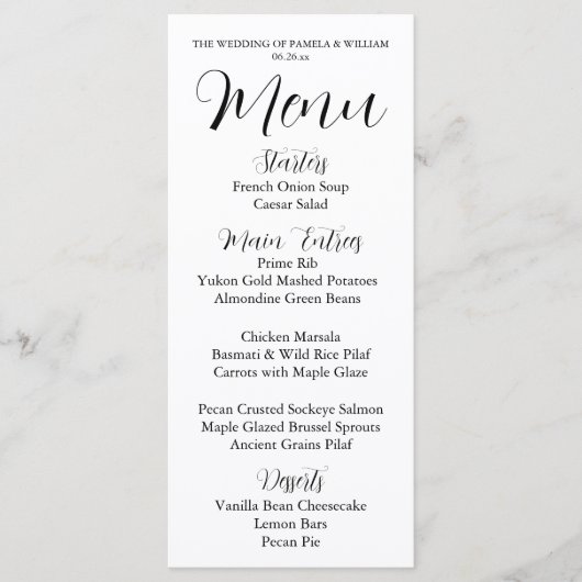 Witte Eenvoudige Stijl Trouwdiner Menu (Voorkant)