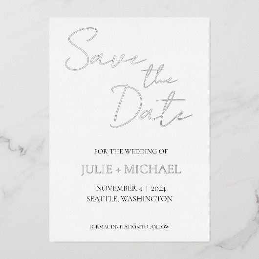 Witte Eenvoudige Stijl Trouwen Save the Date Folie Uitnodiging (Voorkant)