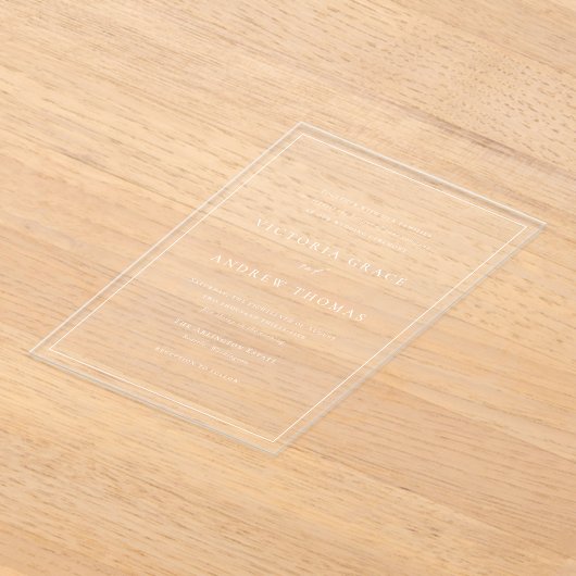 Witte Eenvoudige Typografie Formele bruiloft Acryl Uitnodigingen (Laagn)