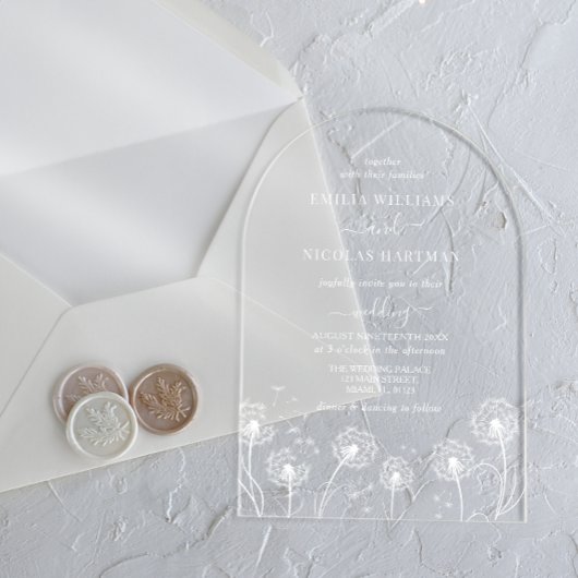 Witte Eenvoudige Wilde Bloemen Bruiloft Acryl Uitnodigingen