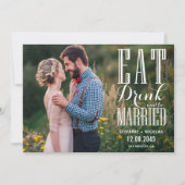 Witte Eet, Drink en Trouw Calligrafie Foto Save The Date (Voorkant)