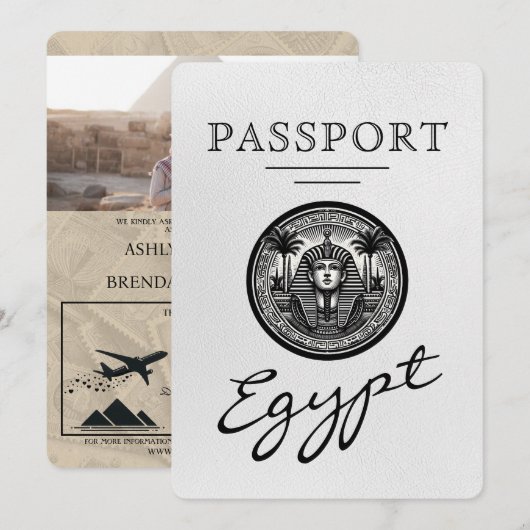 Witte Egyptische pas huwelijksuitnodiging Kaart (Voorkant / Achterkant)