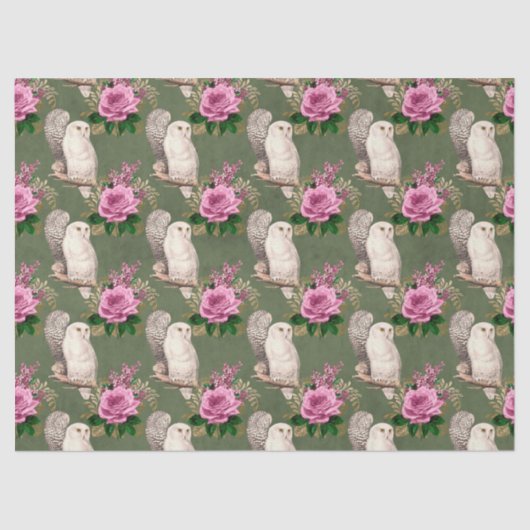 Witte eigenaar en roze rozen op groene ontkoppelin tissuepapier (Voorkant)