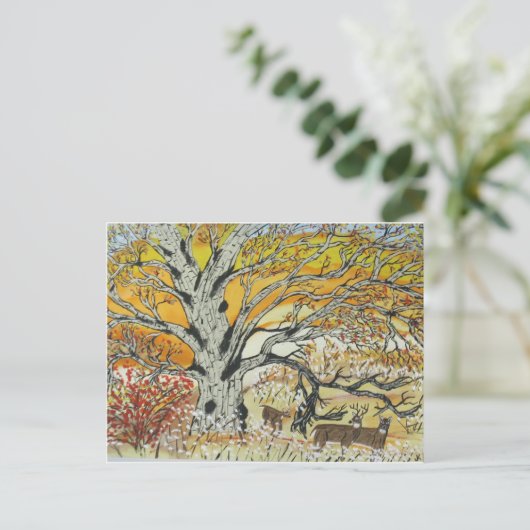 Witte eik en Whitetails Briefkaart (Staand voorkant)