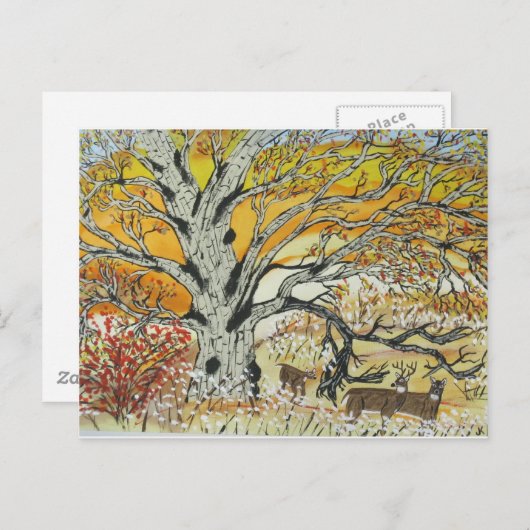 Witte eik en Whitetails Briefkaart (Voorkant / Achterkant)