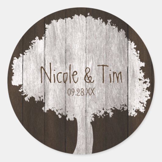 Witte eiken bomen en hout Rustic Wedding Favor Sti Ronde Sticker (Voorkant)