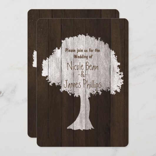 Witte eiken boom & hout rustieke bruiloft uitnodig kaart (Voorkant / Achterkant)