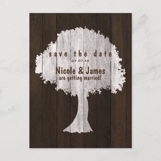 Witte Eikenboom Hout Rustieke Save The Date Postka Aankondigingskaart (Voorkant)