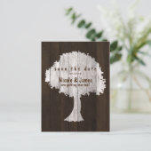 Witte Eikenboom Hout Rustieke Save The Date Postka Aankondigingskaart (Staand voorkant)
