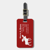 Witte elandsilhouet op rood bagagelabel (Voorkant verticaal)
