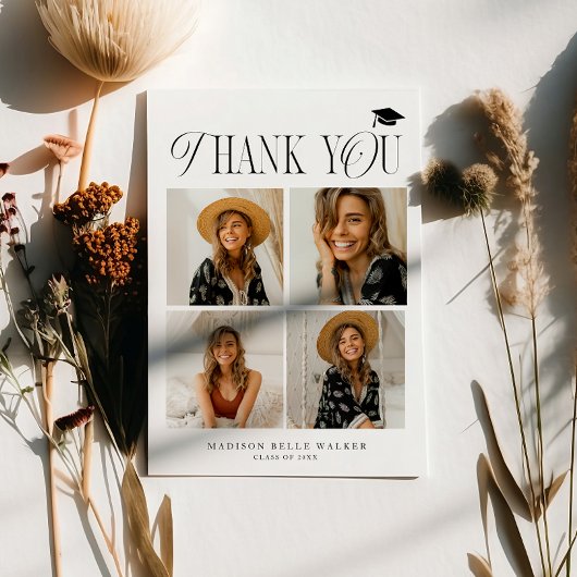 Witte Elegance Afstuderen dank u fotocollage Bedankkaart