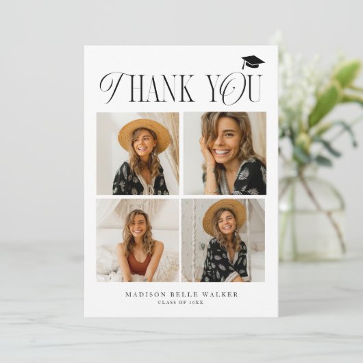 Witte Elegance Afstuderen dank u fotocollage Bedankkaart (Staand voorkant)