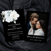 Witte Elegante Bloemen Foto Moderne Zwarte Bruilof Kaart
