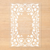 Witte Elegante  Bloemen Lijst Wedding Acryl Uitnodigingen (Voorkant)